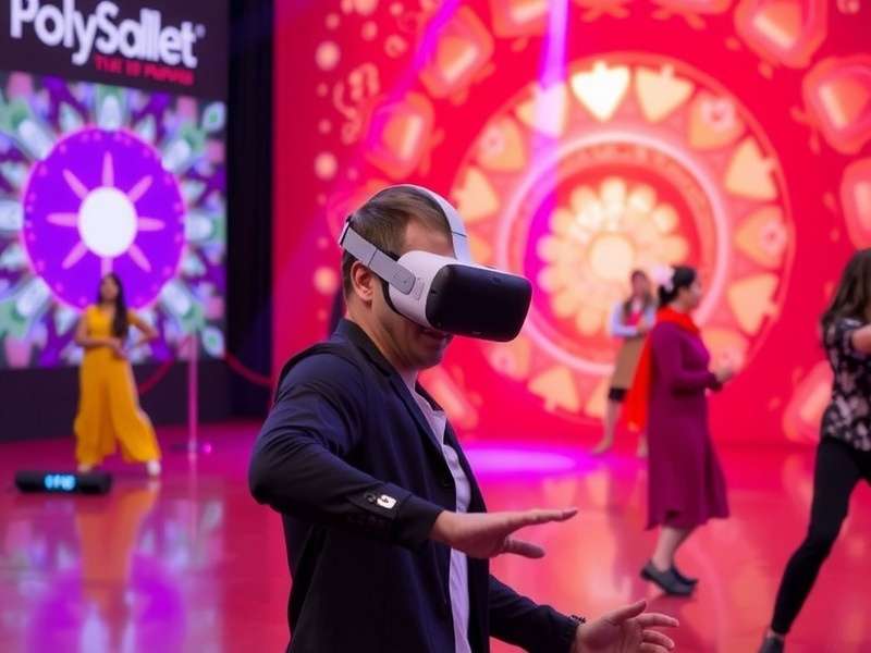 VR Bollywood Blast gameplay showing a player wearing VR headset performing dance moves to a Bollywood song