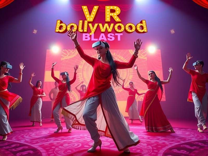 VR Bollywood Blast game cover featuring Indian dancers in traditional attire performing in a virtual Bollywood stage